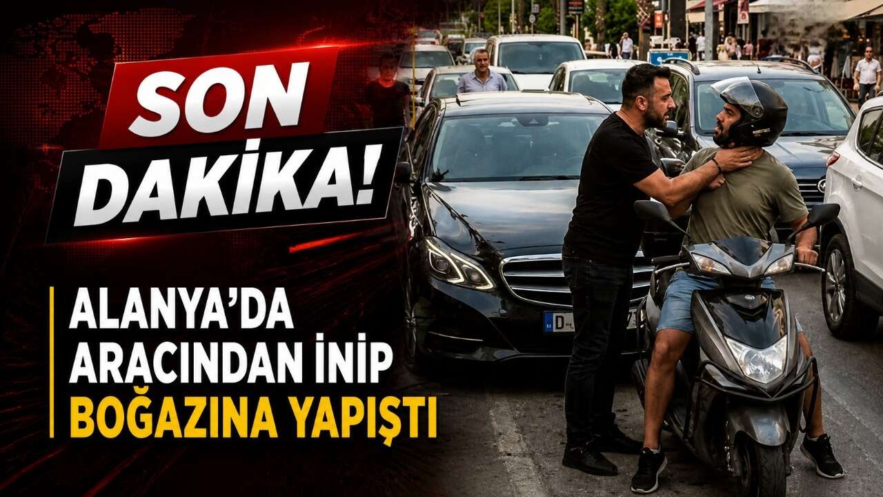 Alanya’da trafikte gerilim: Otomobilinden inip motosikletliye saldırdı
