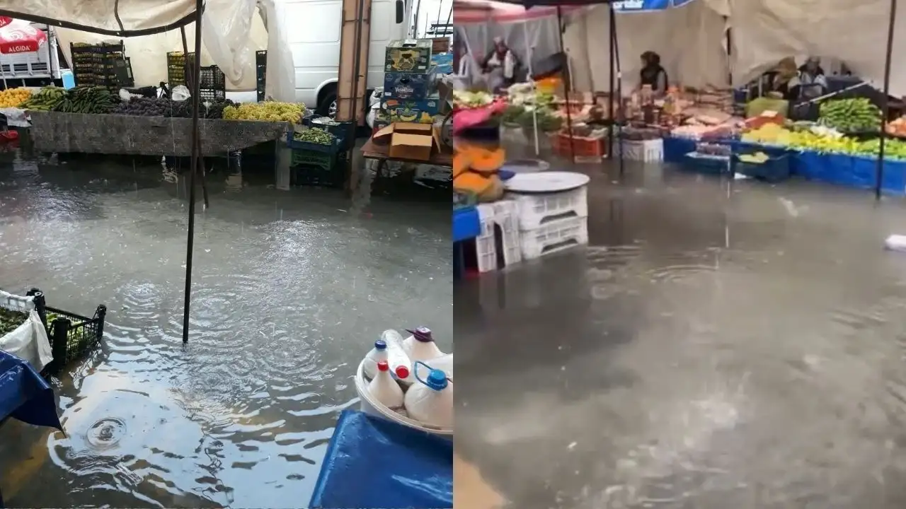 Alanya’da pazar yeri sular altında kaldı: Esnaf mallarını kurtarmak için seferber oldu