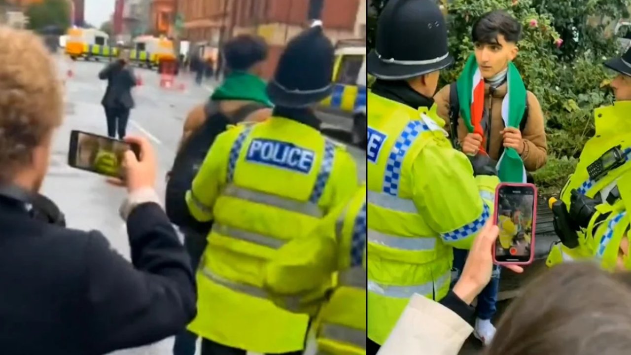 Britanya'da destek gösterilerinde Filistin bayrağı taşıyan çocuğa gözaltı